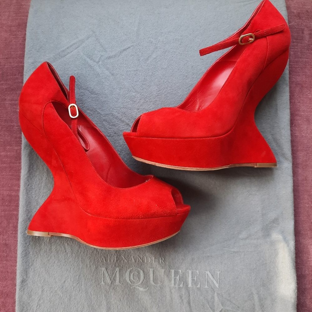 Alexander McQueen brilliant red suede heels